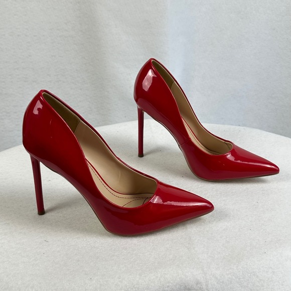 Fashion Nova Red Patent Stiletto Pointed Toe High Heel Pumps Womens 7.5 Glam - Picture 5 of 10